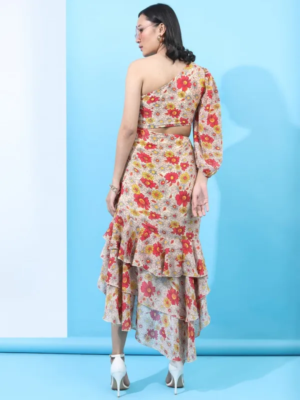 Tokyo Talkies Women Red Printed Fit And Flare Dress