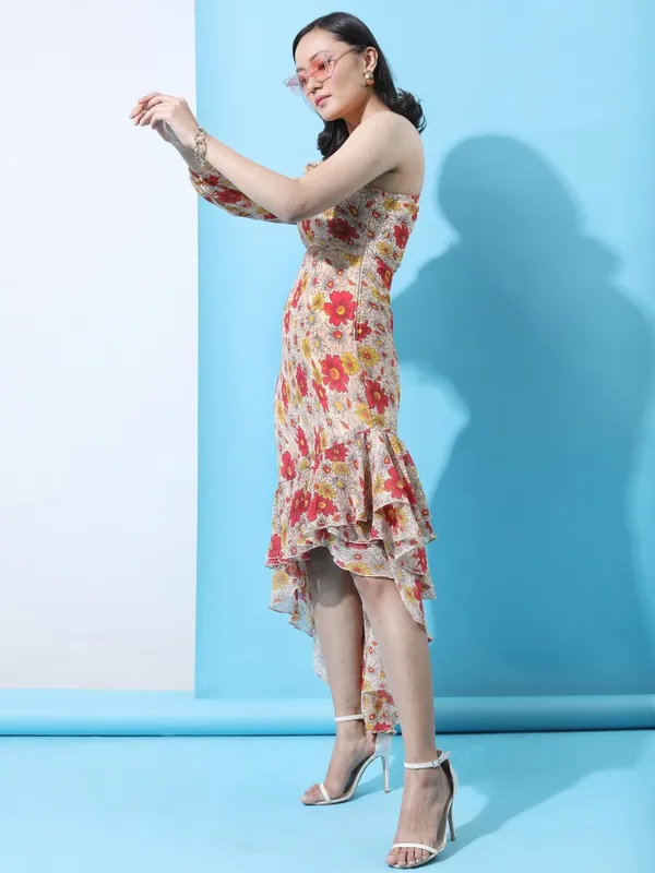 Tokyo Talkies Women Red Printed Fit And Flare Dress