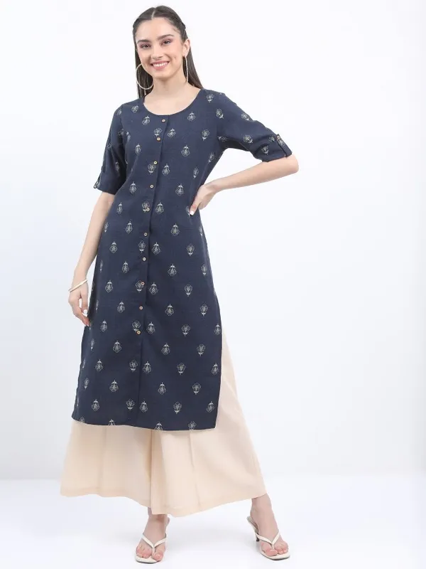  Ketch Women Navy Blue Printed Straight Kurtas