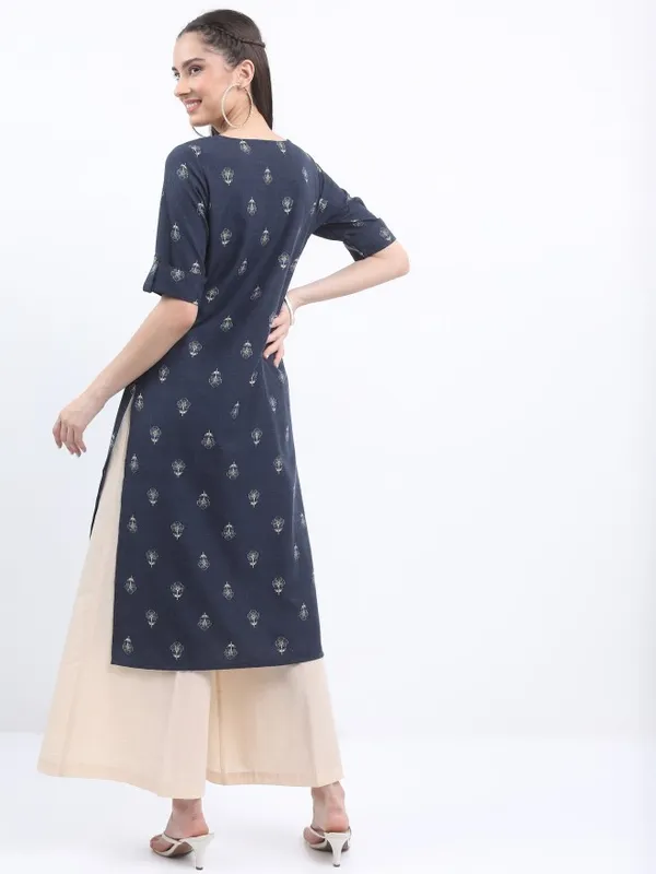  Ketch Women Navy Blue Printed Straight Kurtas