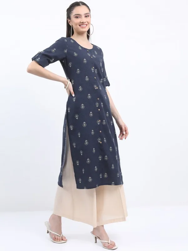 Ketch Women Navy Blue Printed Straight Kurtas