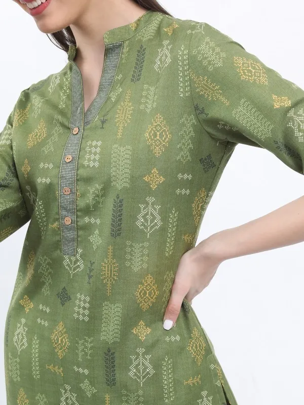 Vishudh Women Olive Printed Kurta With Trouser