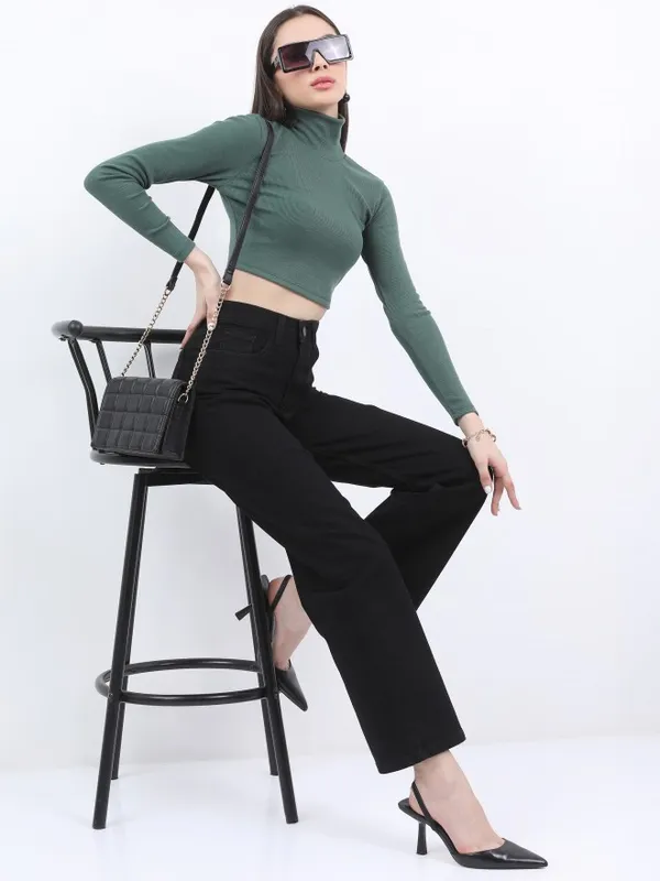  Ketch Women Green Solid Fitted Tops