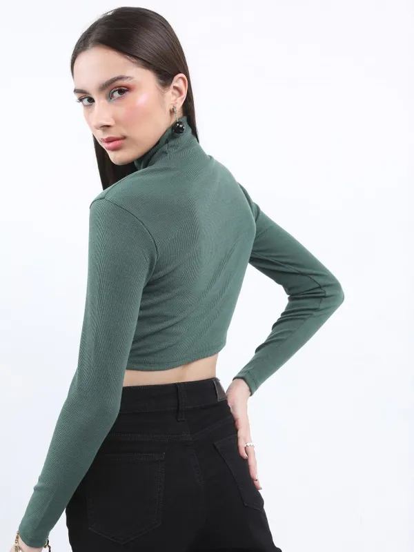  Ketch Women Green Solid Fitted Tops