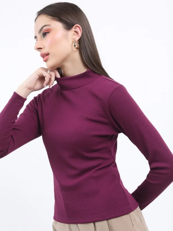  Ketch Women Purple Solid Regular Tops