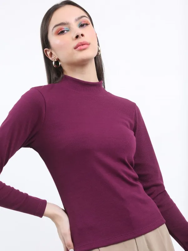  Ketch Women Purple Solid Regular Tops