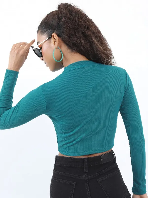  Ketch Women Green Solid Fitted Tops