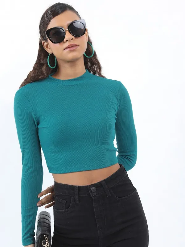  Ketch Women Green Solid Fitted Tops
