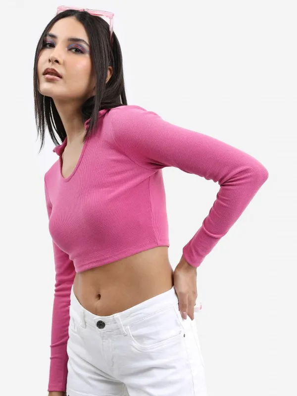  Tokyo Talkies Women Pink Solid Fitted Tops