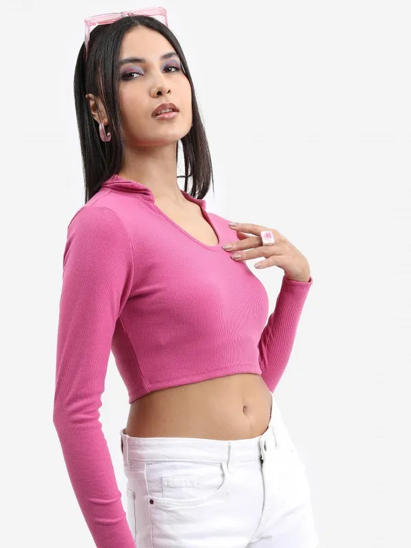  Tokyo Talkies Women Pink Solid Fitted Tops