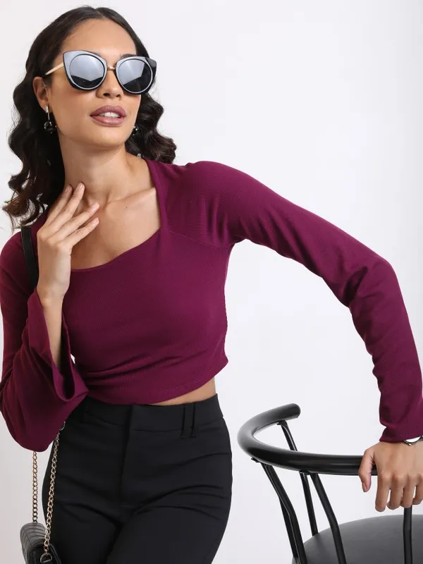  Tokyo Talkies Women Purple Solid Fitted Tops
