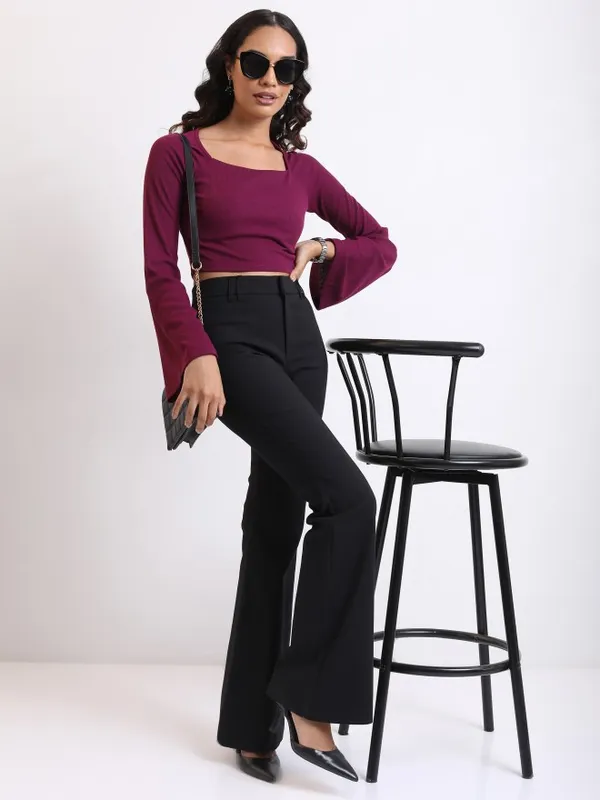  Tokyo Talkies Women Purple Solid Fitted Tops