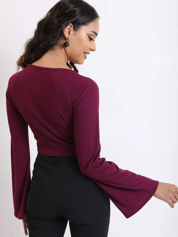  Tokyo Talkies Women Purple Solid Fitted Tops
