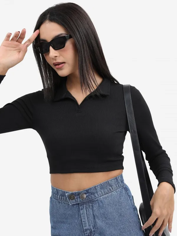  Tokyo Talkies Women Black Solid Fitted Tops