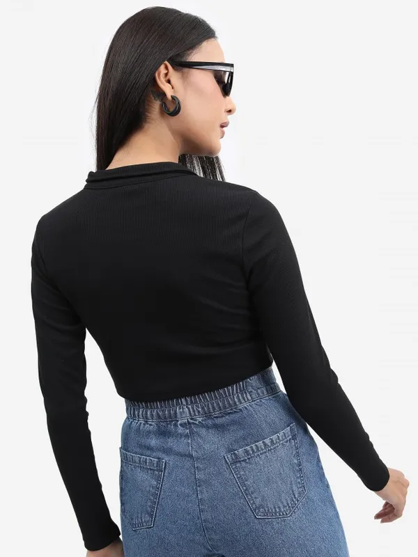  Tokyo Talkies Women Black Solid Fitted Tops