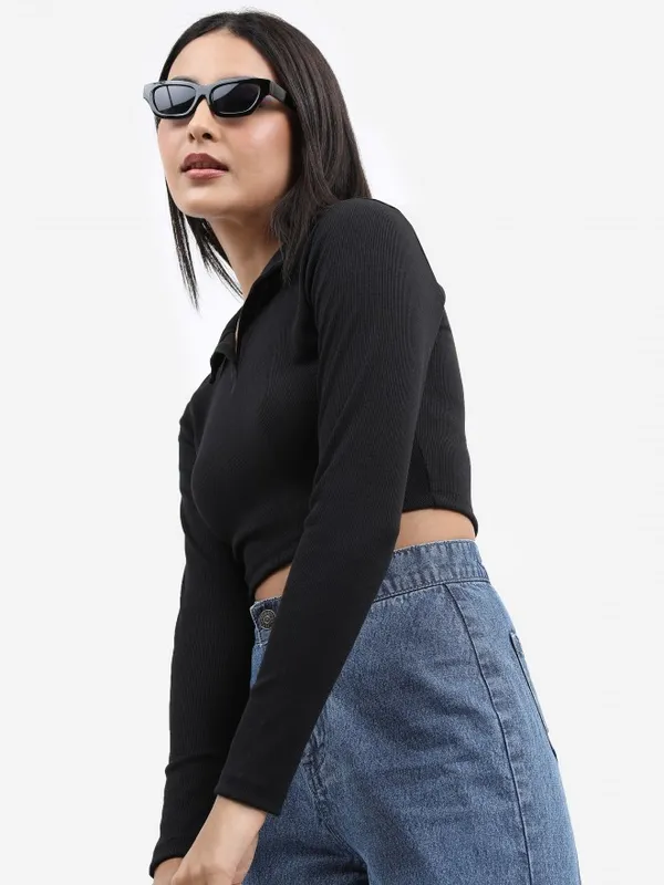  Tokyo Talkies Women Black Solid Fitted Tops