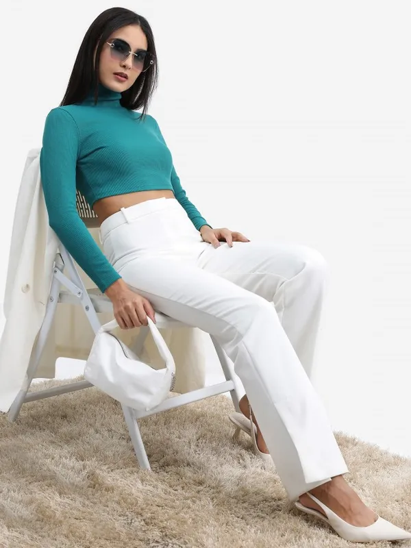  Tokyo Talkies Women Green Solid Fitted Tops