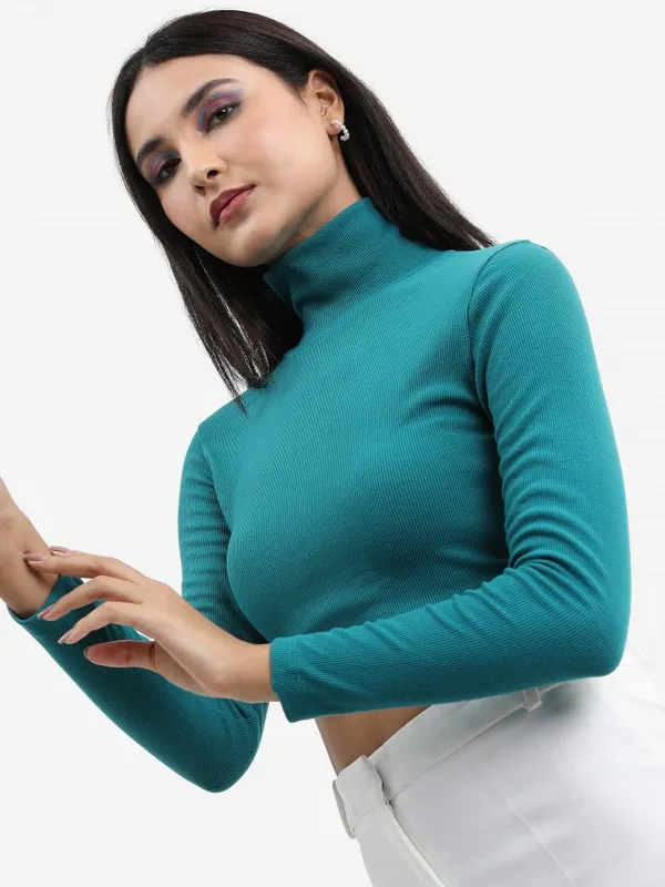  Tokyo Talkies Women Green Solid Fitted Tops