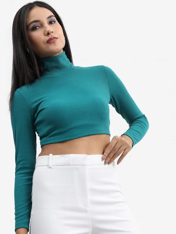  Tokyo Talkies Women Green Solid Fitted Tops