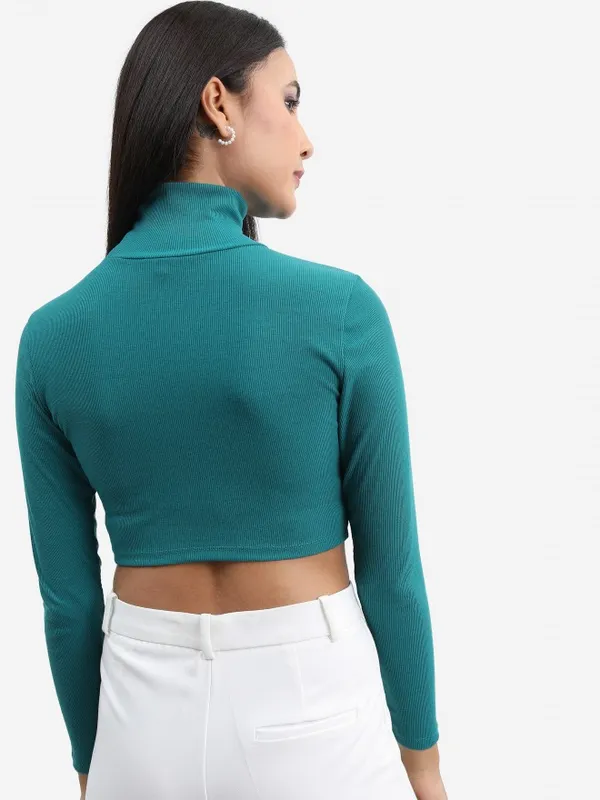 Tokyo Talkies Women Green Solid Fitted Top