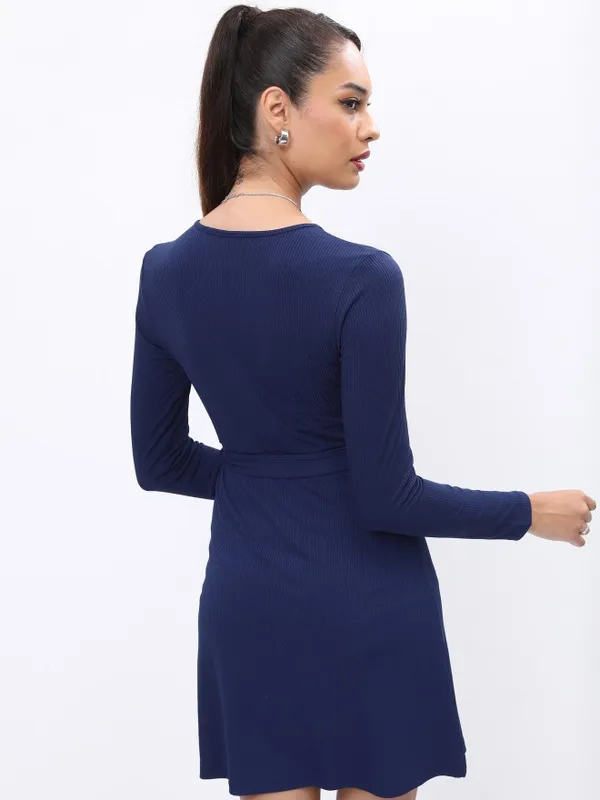 Ketch Women Navy Blue Solid Wrap Dress
