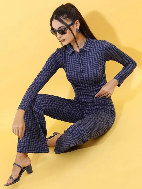  Tokyo Talkies Women Blue Self Design Shirt Style Tops