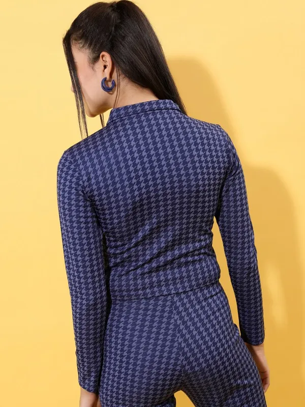  Tokyo Talkies Women Blue Self Design Shirt Style Tops