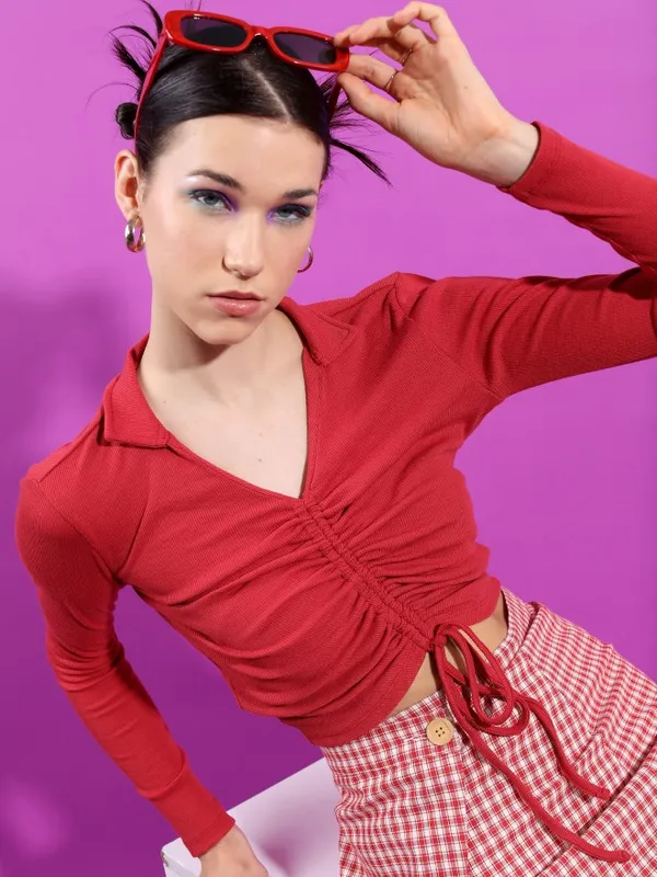 Tokyo Talkies Women Red Solid Regular Top