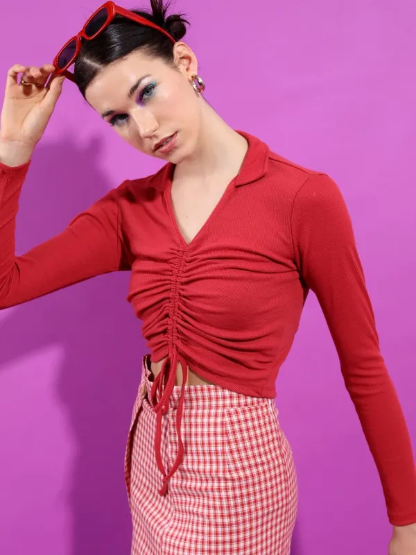 Tokyo Talkies Women Red Solid Regular Top