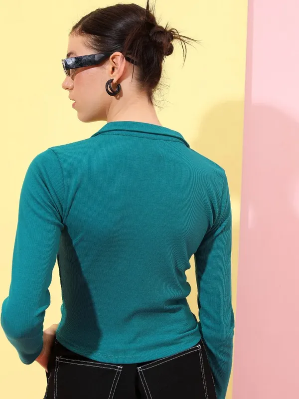  Tokyo Talkies Women Green Solid Fitted Tops