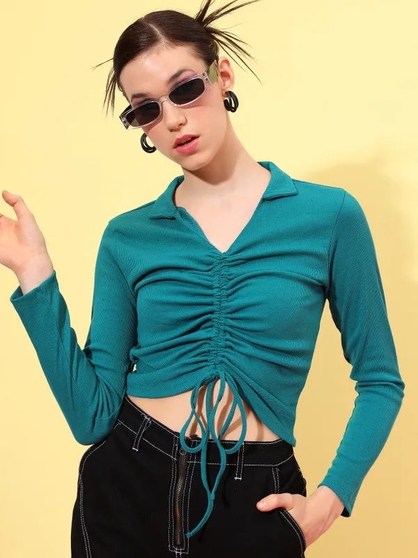  Tokyo Talkies Women Green Solid Fitted Tops