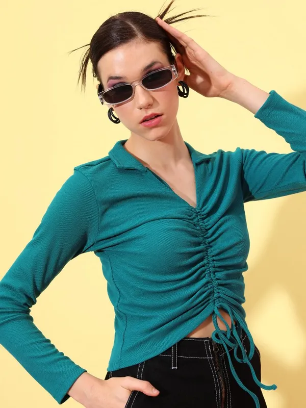  Tokyo Talkies Women Green Solid Fitted Tops