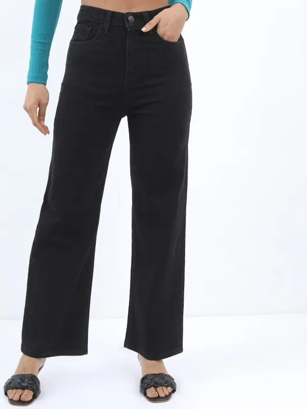  Tokyo Talkies Women Black Wide Leg Clean Look Jeans