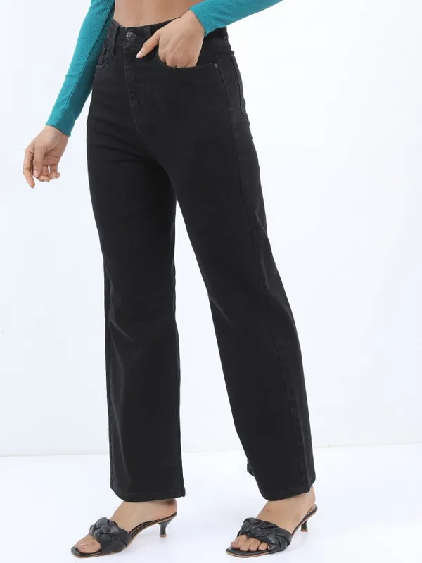  Tokyo Talkies Women Black Wide Leg Clean Look Jeans