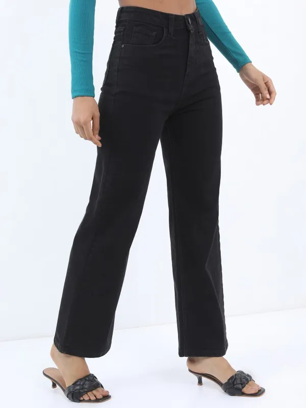  Tokyo Talkies Women Black Wide Leg Clean Look Jeans