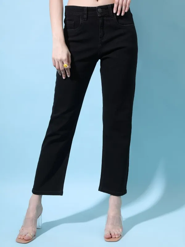  Tokyo Talkies Women Black Boyfriend Fit Clean Look Jeans