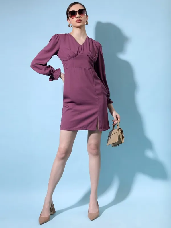 Tokyo Talkies Women Purple Solid Fit And Flare Dress