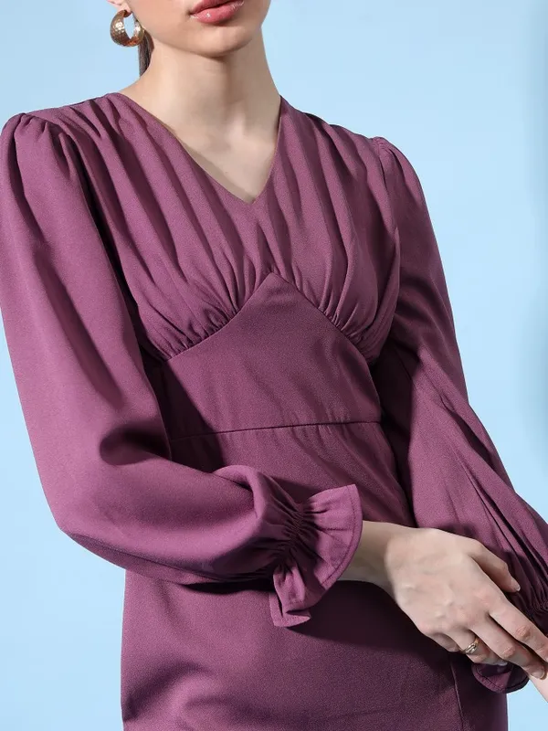 Tokyo Talkies Women Purple Solid Fit And Flare Dress