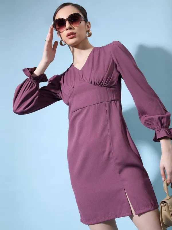 Tokyo Talkies Women Purple Solid Fit And Flare Dress