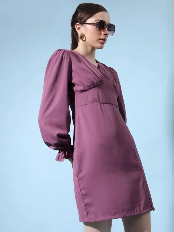 Tokyo Talkies Women Purple Solid Fit And Flare Dress