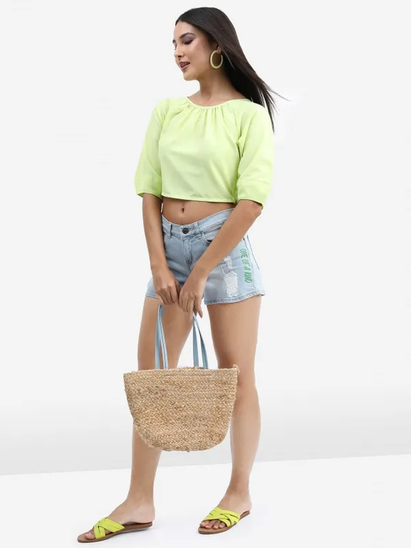 Tokyo Talkies Women Green Solid Fitted Top