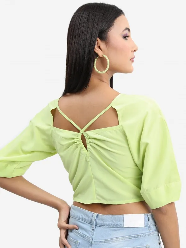 Tokyo Talkies Women Green Solid Fitted Top