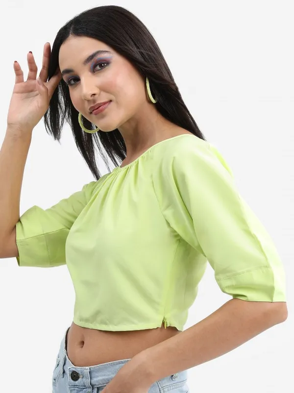 Tokyo Talkies Women Green Solid Fitted Top