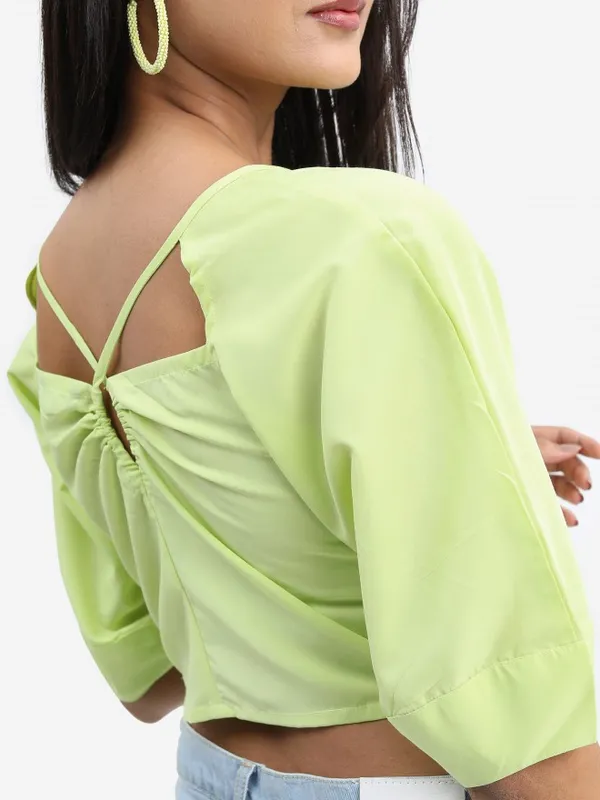 Tokyo Talkies Women Green Solid Fitted Top