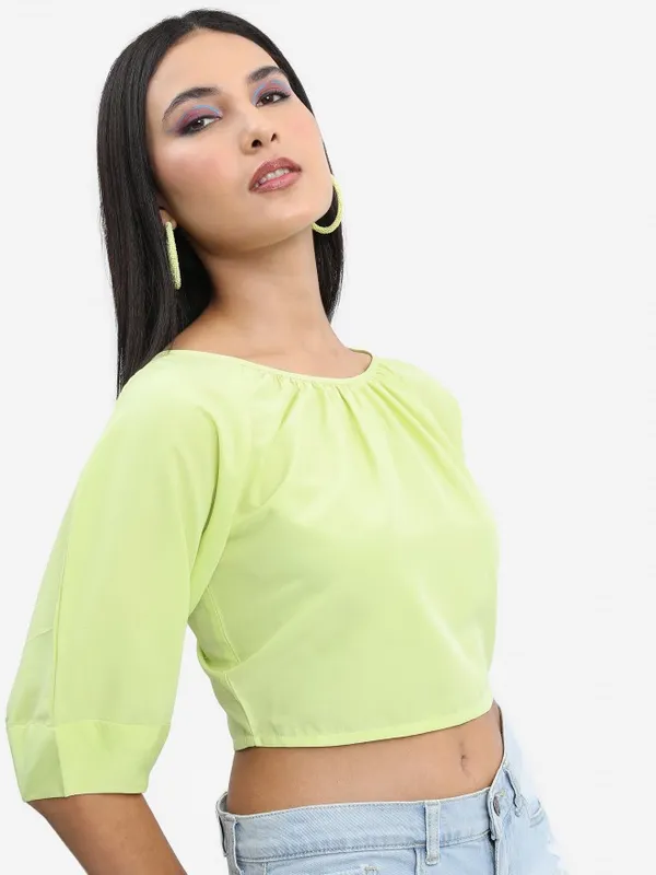 Tokyo Talkies Women Green Solid Fitted Top