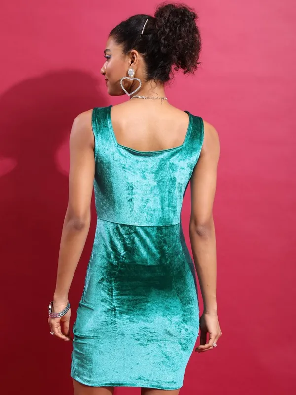 Tokyo Talkies Women Teal Solid Bodycon Dress