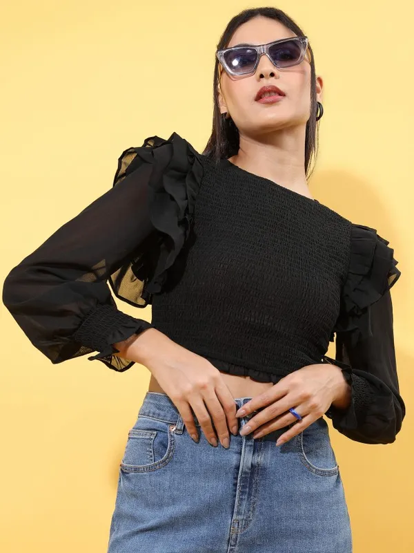  Tokyo Talkies Women Black Solid Regular Tops