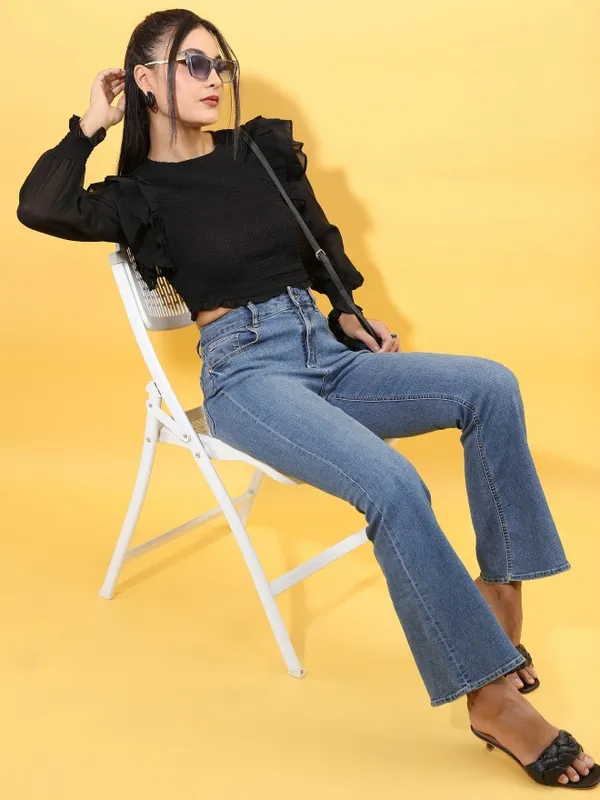  Tokyo Talkies Women Black Solid Regular Tops
