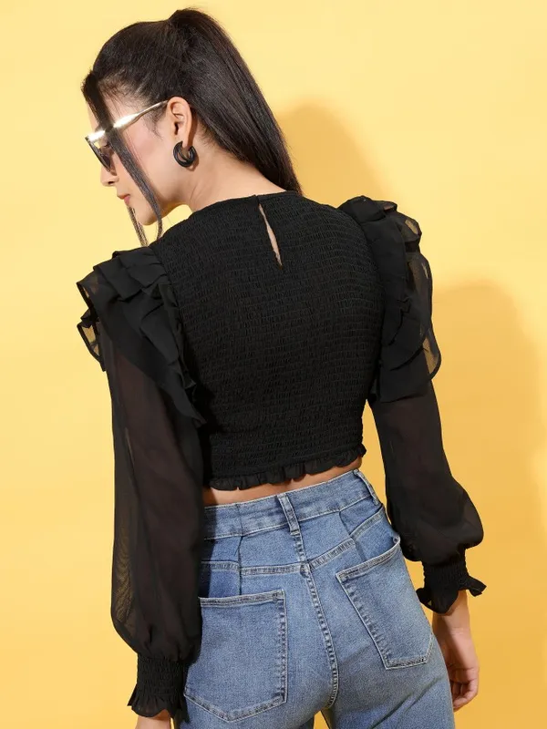  Tokyo Talkies Women Black Solid Regular Tops