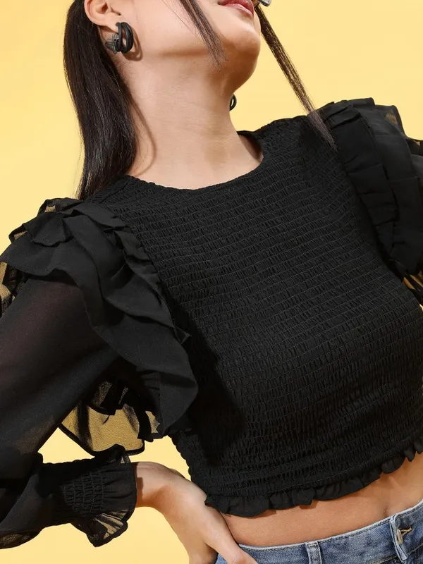 Tokyo Talkies Women Black Solid Regular Tops